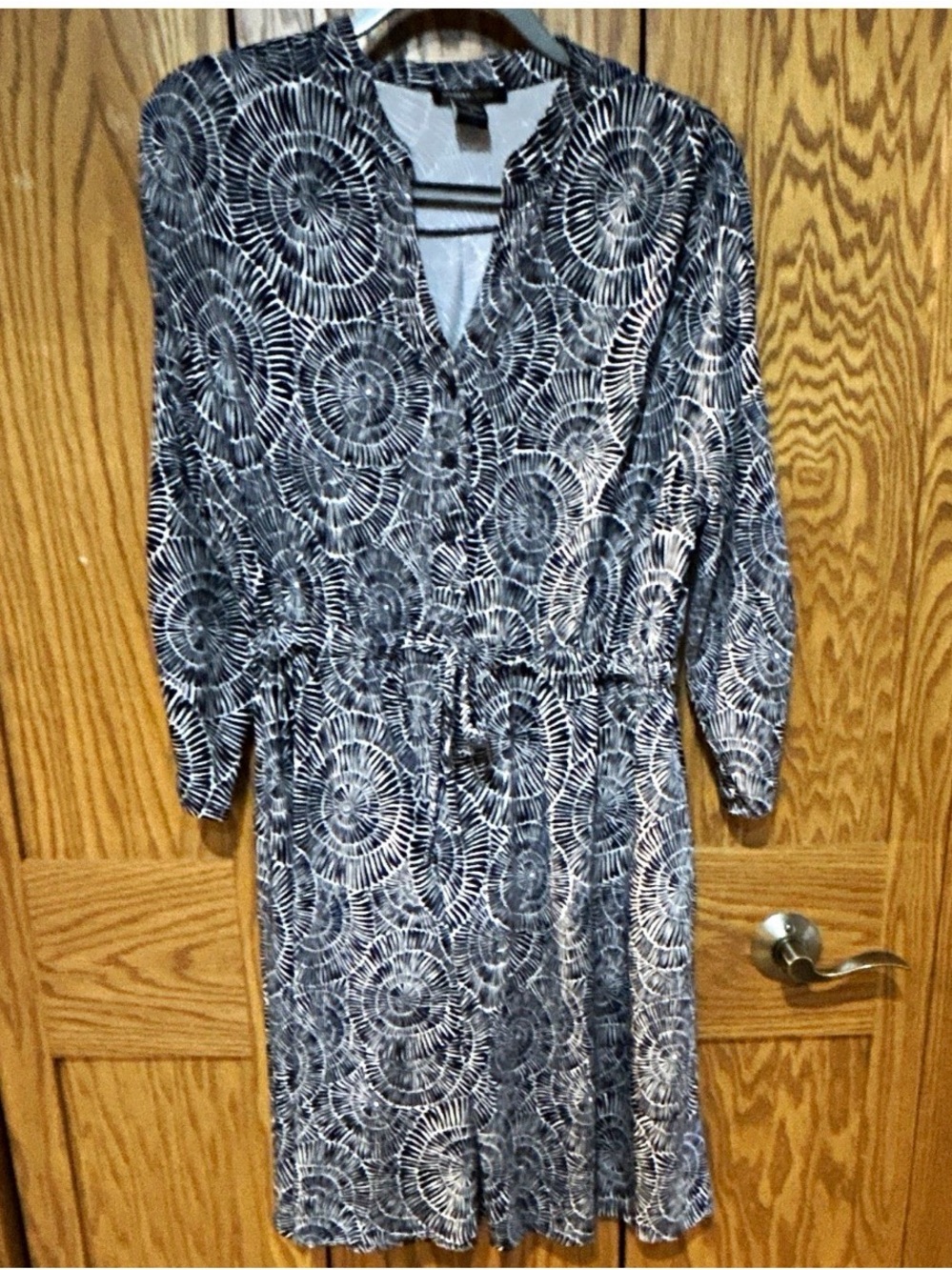 Navy & White Printed Women’s Drawstring Waist Dress